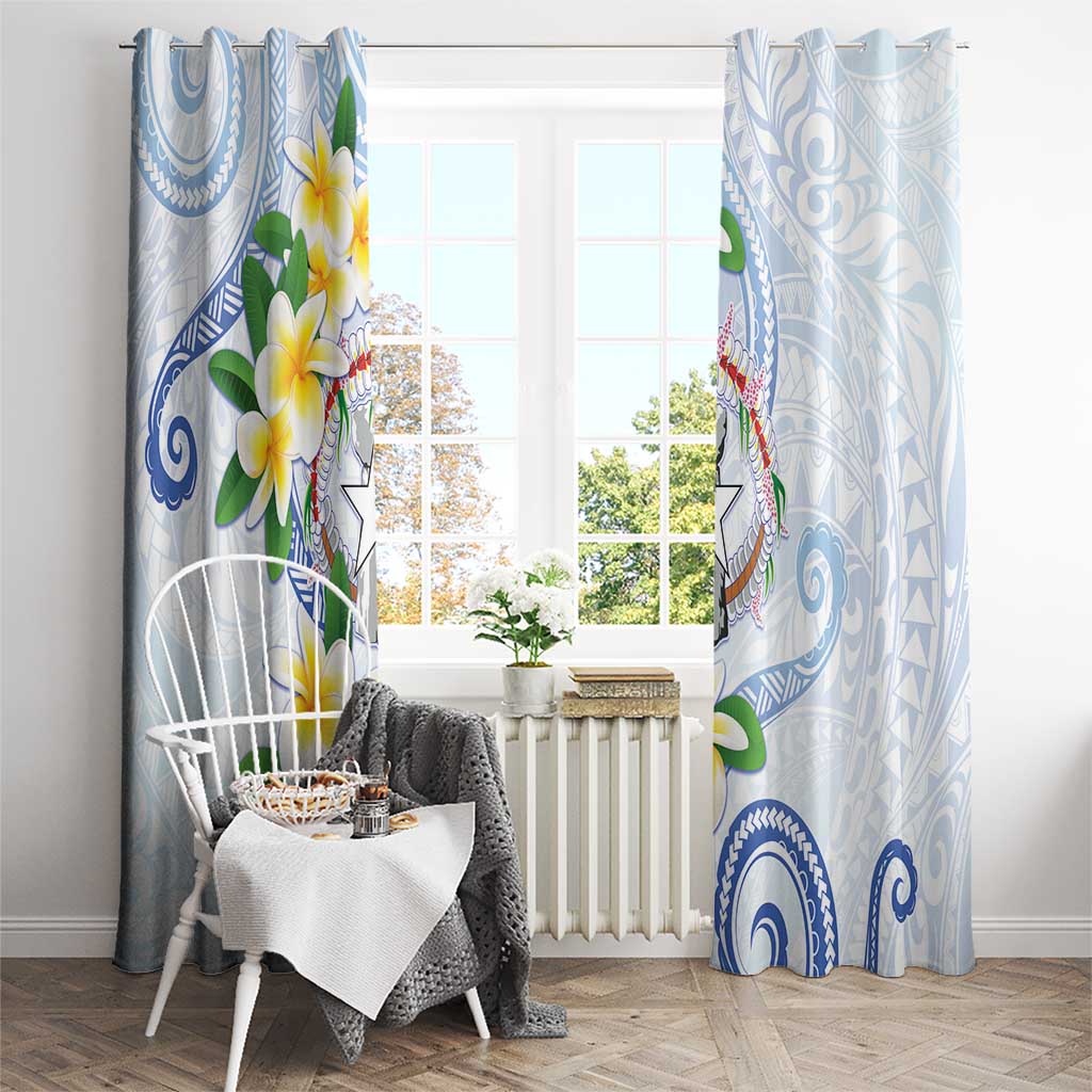 Northern Mariana Islands Chamorro Window Curtain Plumeria Curves Style White Version