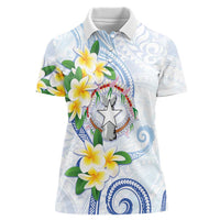Northern Mariana Islands Chamorro Women Polo Shirt Plumeria Curves Style White Version