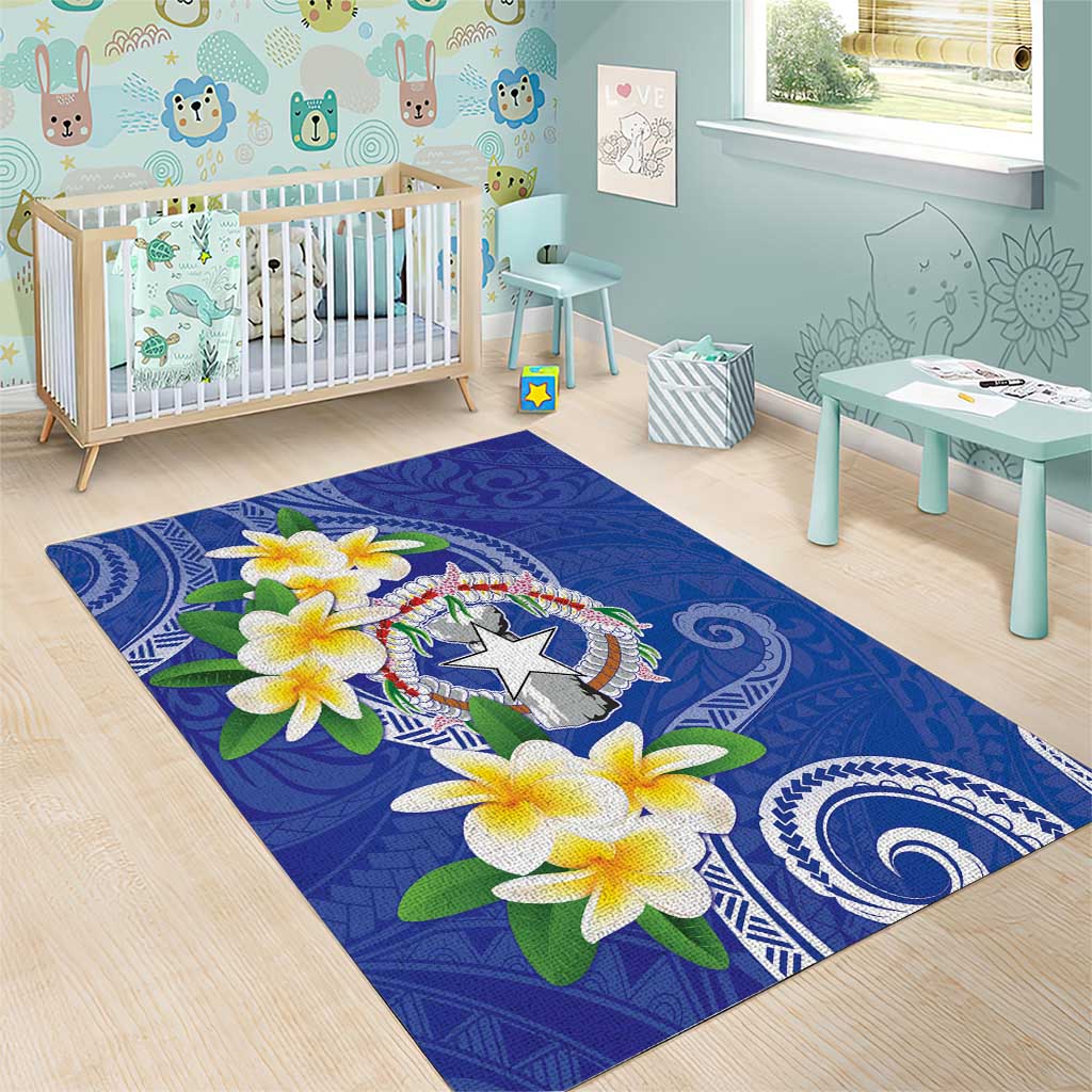 Northern Mariana Islands Chamorro Area Rug Plumeria Curves Style Navy Version