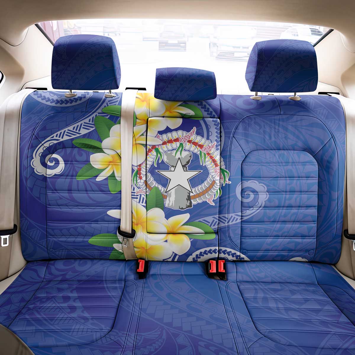 Northern Mariana Islands Chamorro Back Car Seat Cover Plumeria Curves Style Navy Version