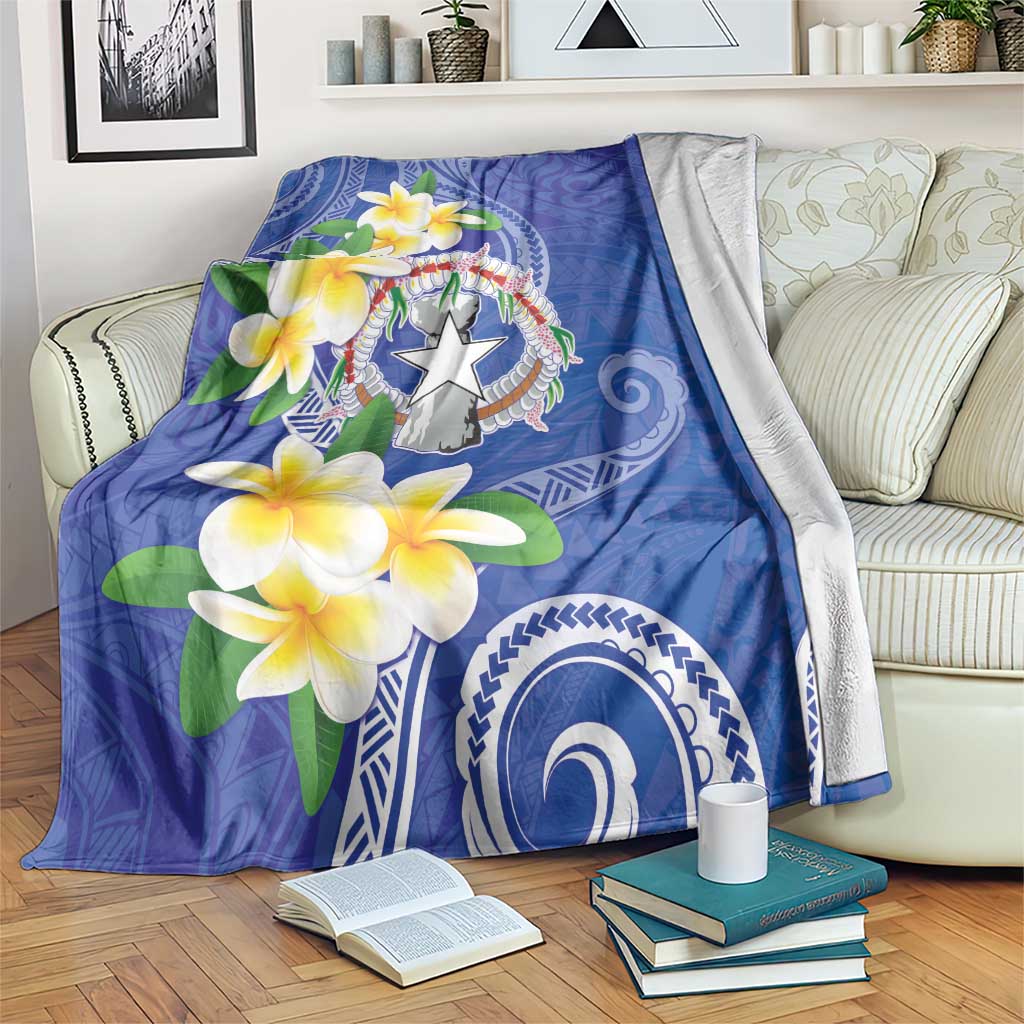 Northern Mariana Islands Chamorro Blanket Plumeria Curves Style Navy Version