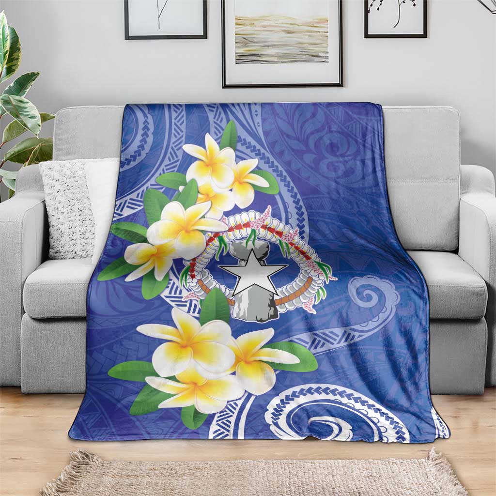 Northern Mariana Islands Chamorro Blanket Plumeria Curves Style Navy Version