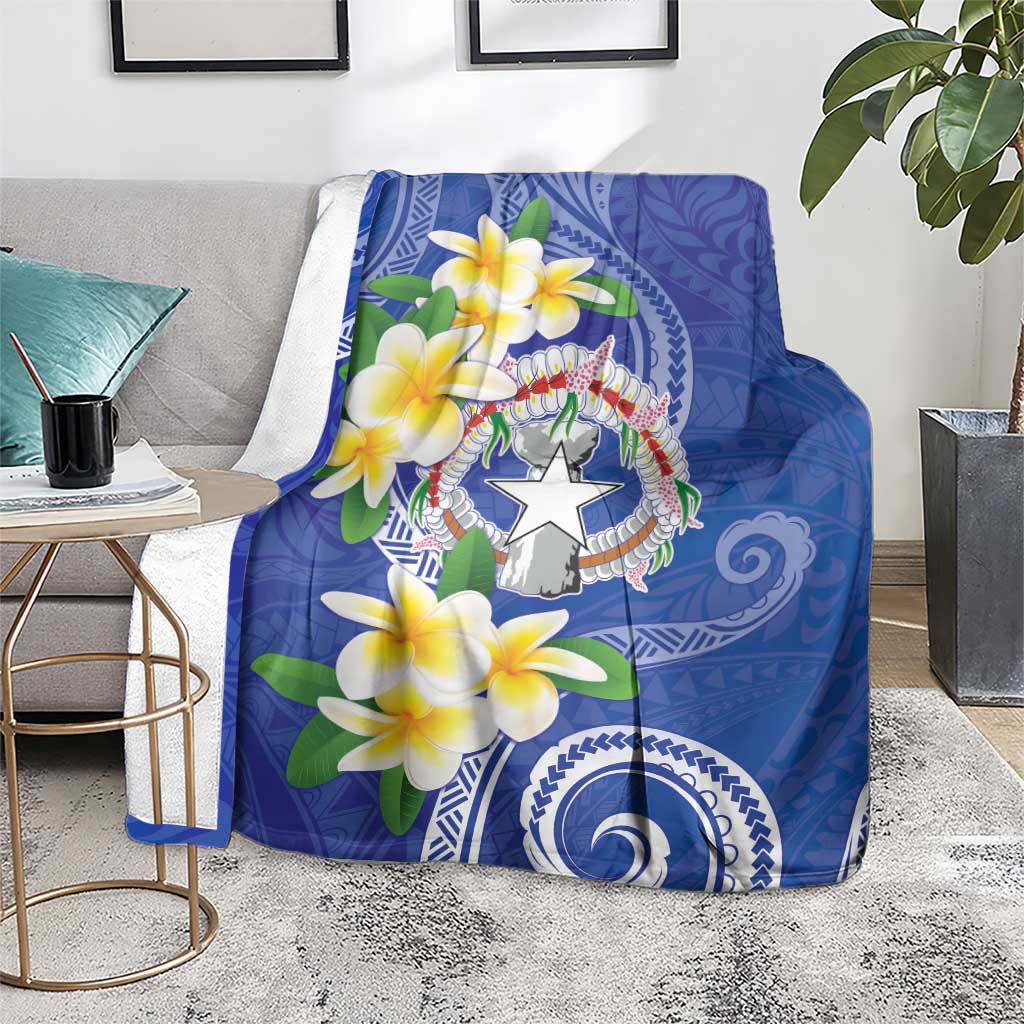 Northern Mariana Islands Chamorro Blanket Plumeria Curves Style Navy Version