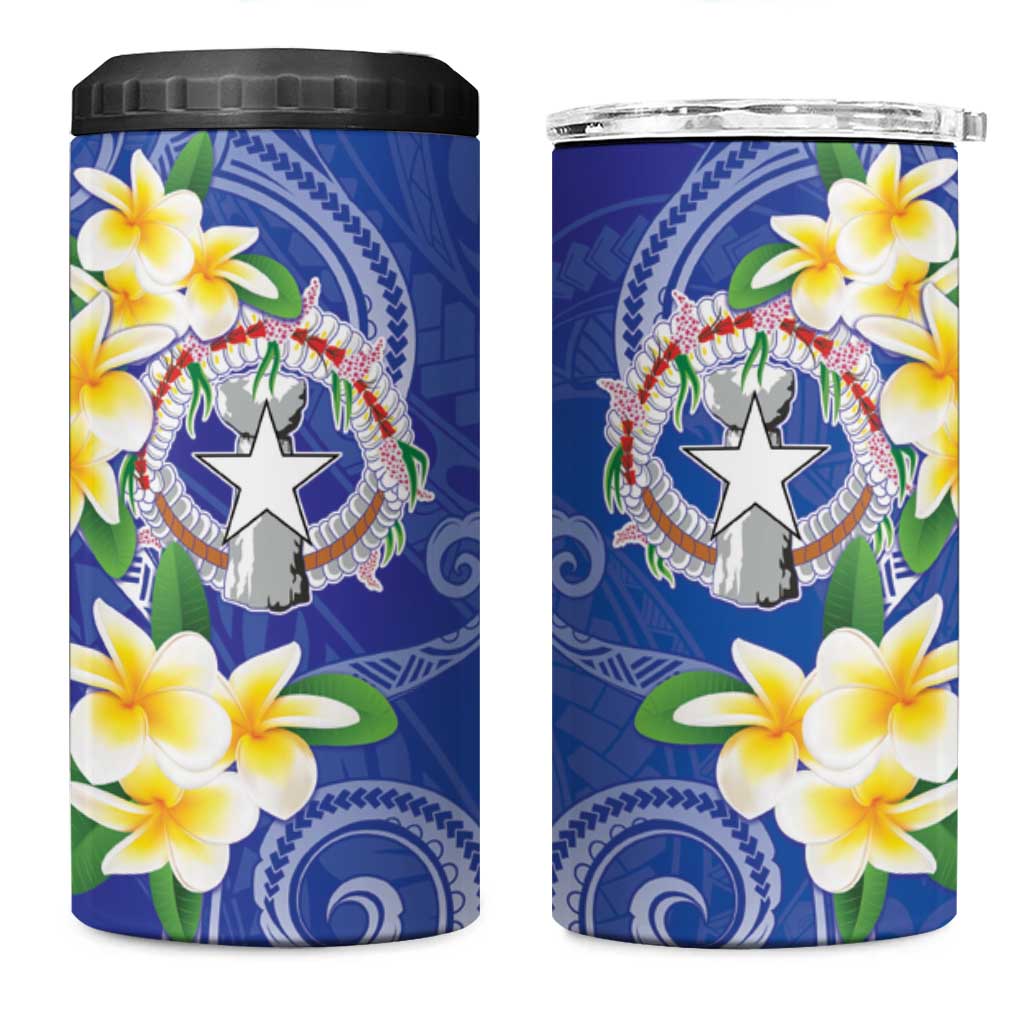Northern Mariana Islands Chamorro 4 in 1 Can Cooler Tumbler Plumeria Curves Style Navy Version