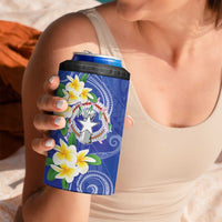 Northern Mariana Islands Chamorro 4 in 1 Can Cooler Tumbler Plumeria Curves Style Navy Version