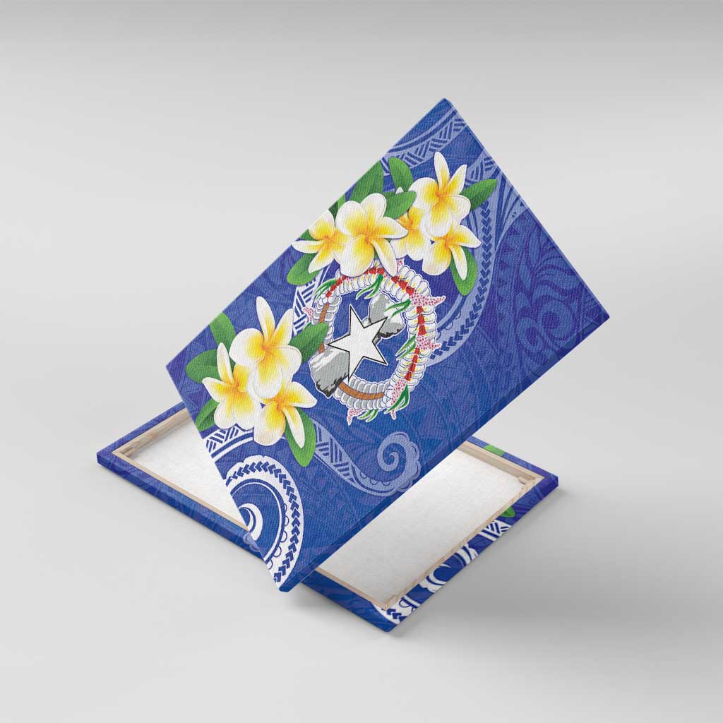 Northern Mariana Islands Chamorro Canvas Wall Art Plumeria Curves Style Navy Version