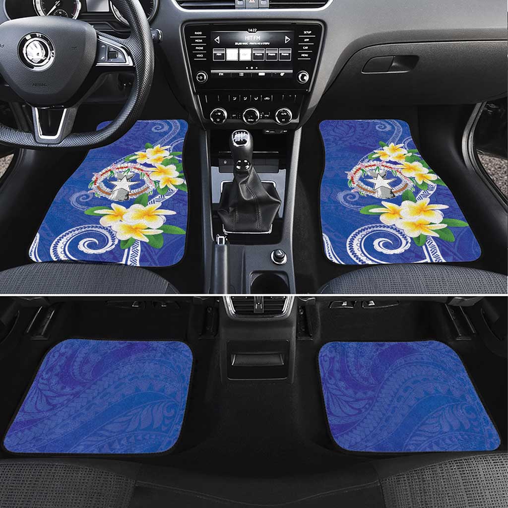 Northern Mariana Islands Chamorro Car Mats Plumeria Curves Style Navy Version LT05 Set 4pcs Navy - Polynesian Pride