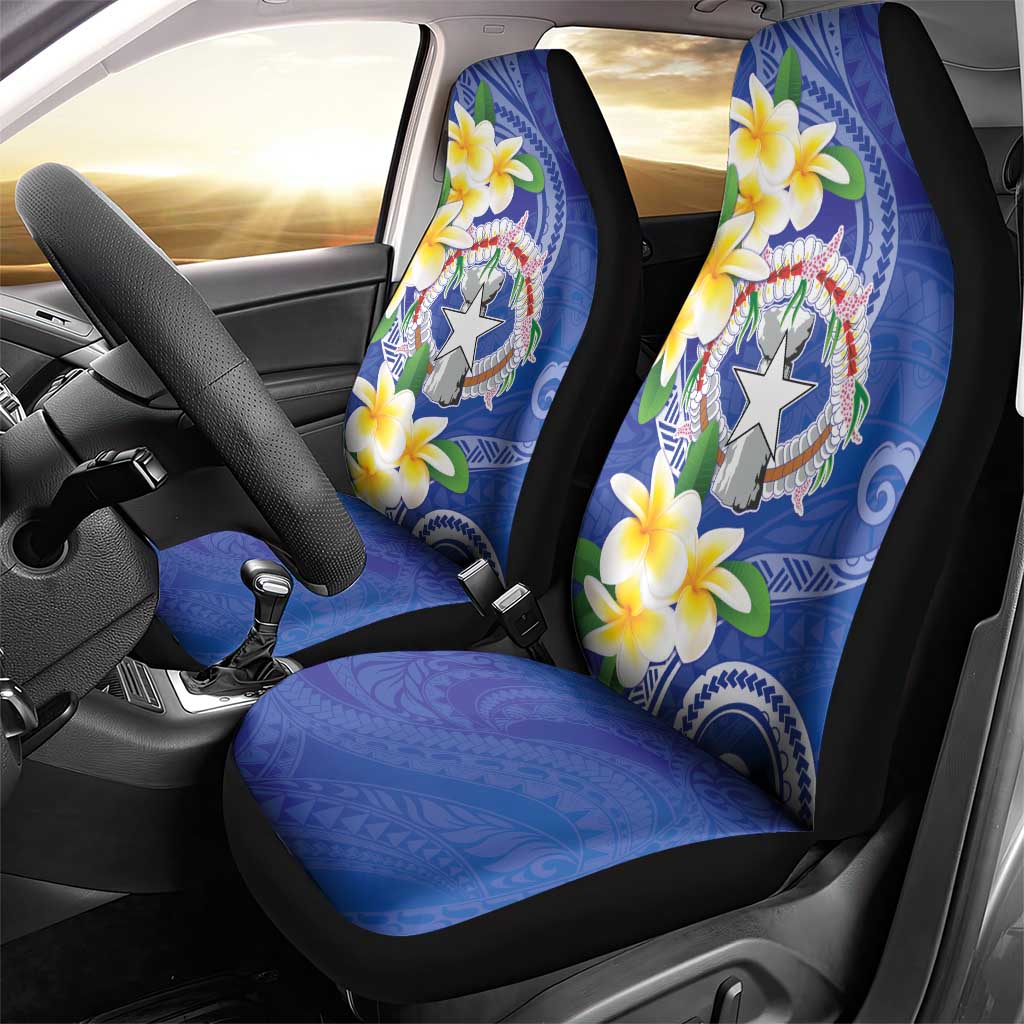 Northern Mariana Islands Chamorro Car Seat Cover Plumeria Curves Style Navy Version