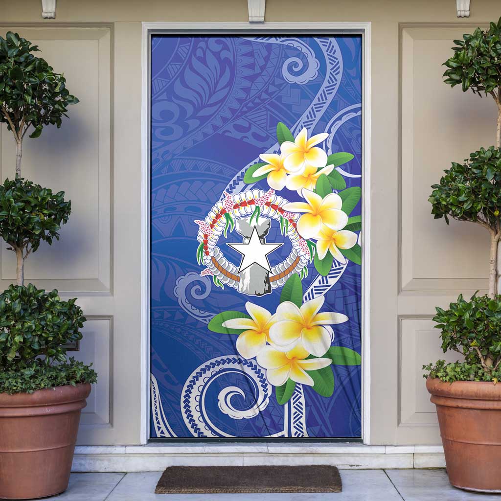 Northern Mariana Islands Chamorro Door Cover Plumeria Curves Style Navy Version LT05 Navy - Polynesian Pride