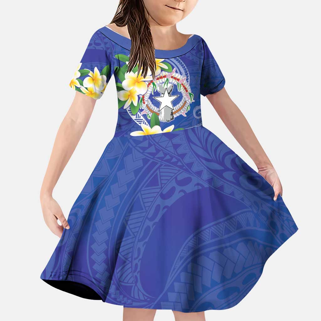 Northern Mariana Islands Chamorro Family Matching Off Shoulder Maxi Dress and Hawaiian Shirt Plumeria Curves Style Navy Version LT05 Daughter's Dress Navy - Polynesian Pride