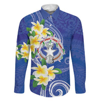 Northern Mariana Islands Chamorro Family Matching Off Shoulder Maxi Dress and Hawaiian Shirt Plumeria Curves Style Navy Version LT05 Dad's Shirt - Long Sleeve Navy - Polynesian Pride
