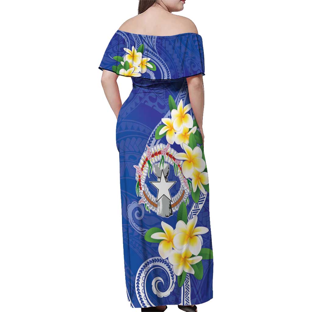 Northern Mariana Islands Chamorro Family Matching Off Shoulder Maxi Dress and Hawaiian Shirt Plumeria Curves Style Navy Version LT05 - Polynesian Pride