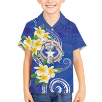 Northern Mariana Islands Chamorro Family Matching Off Shoulder Maxi Dress and Hawaiian Shirt Plumeria Curves Style Navy Version LT05 Son's Shirt Navy - Polynesian Pride