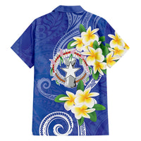 Northern Mariana Islands Chamorro Family Matching Off Shoulder Short Dress and Hawaiian Shirt Plumeria Curves Style Navy Version LT05 - Polynesian Pride