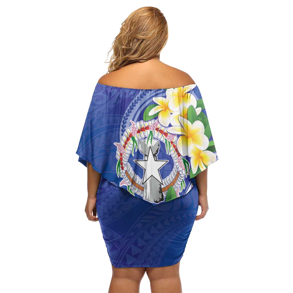 Northern Mariana Islands Chamorro Family Matching Off Shoulder Short Dress and Hawaiian Shirt Plumeria Curves Style Navy Version LT05 - Polynesian Pride