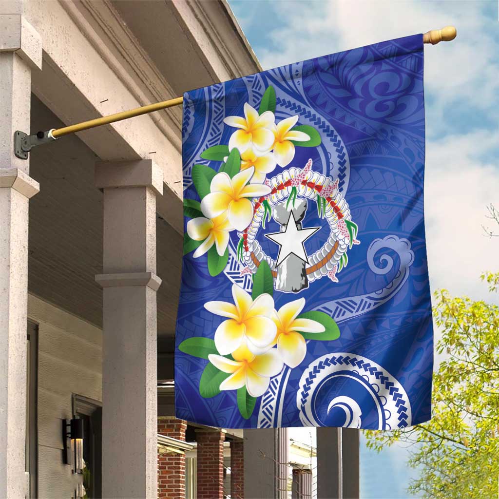 Northern Mariana Islands Chamorro Garden Flag Plumeria Curves Style Navy Version LT05 House Flag Navy - Polynesian Pride