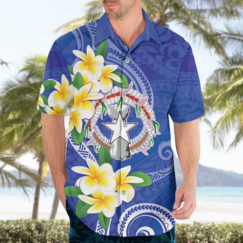 Northern Mariana Islands Chamorro Hawaiian Shirt Plumeria Curves Style Navy Version
