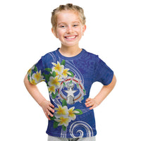 Northern Mariana Islands Chamorro Kid T Shirt Plumeria Curves Style Navy Version