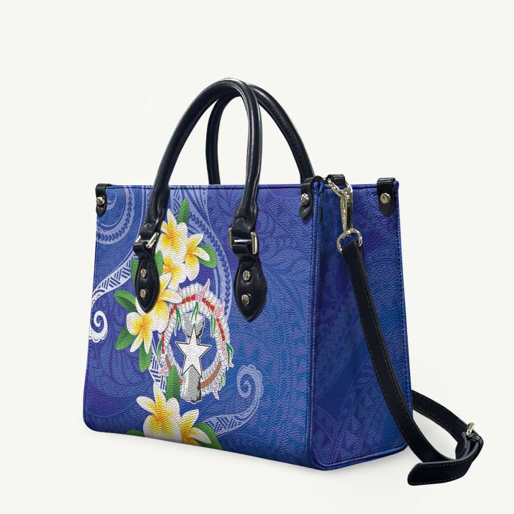 Northern Mariana Islands Chamorro Leather Bag Plumeria Curves Style Navy Version