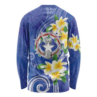 Northern Mariana Islands Chamorro Long Sleeve Shirt Plumeria Curves Style Navy Version