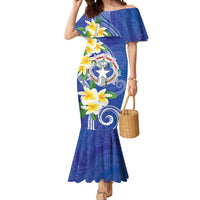 Northern Mariana Islands Chamorro Mermaid Dress Plumeria Curves Style Navy Version