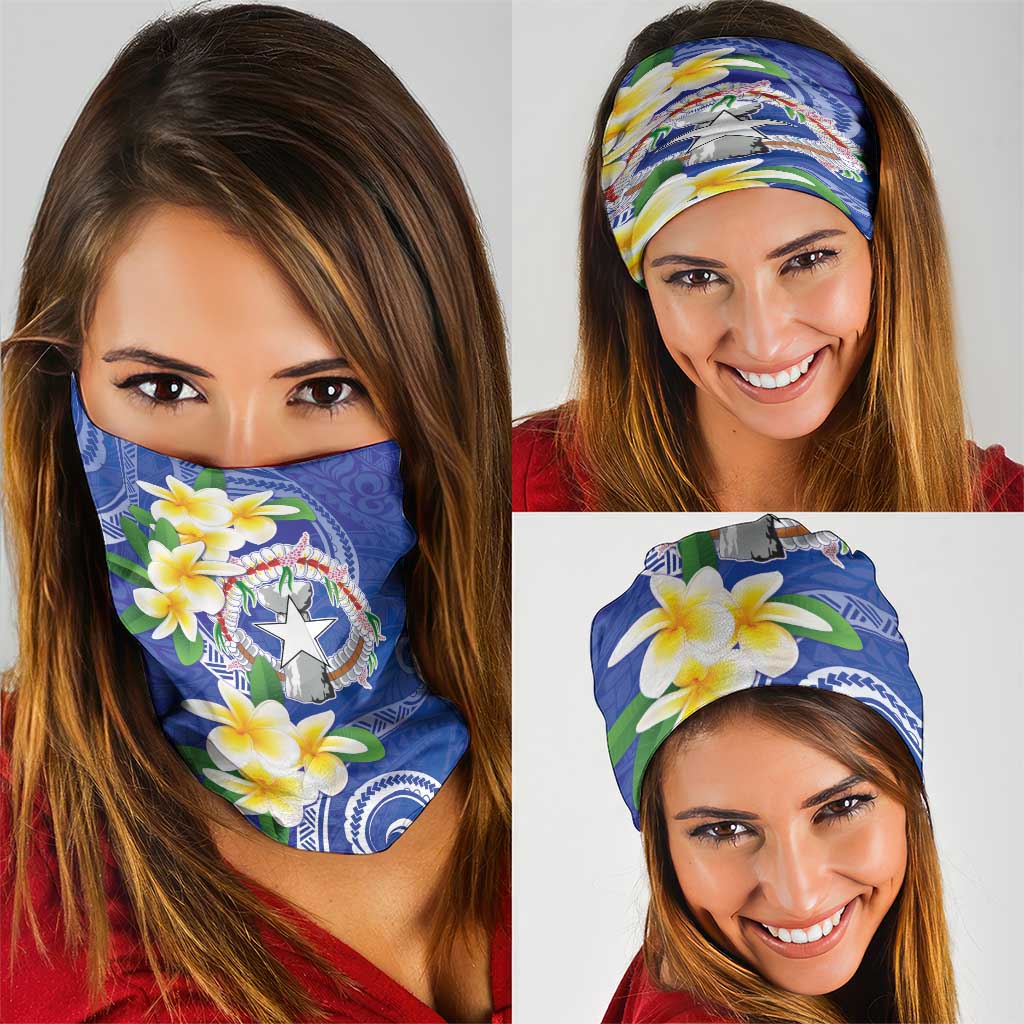 Northern Mariana Islands Chamorro Neck Gaiter Plumeria Curves Style Navy Version