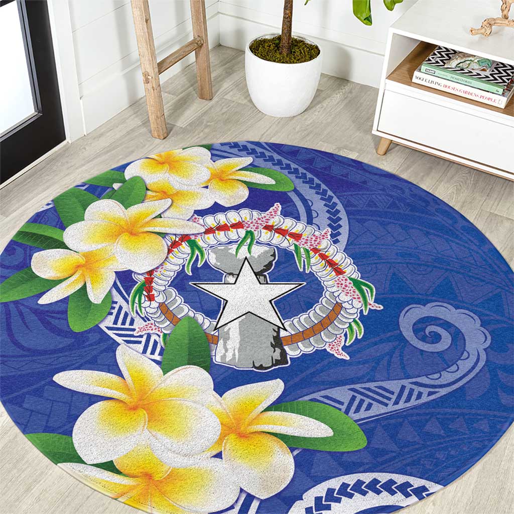 Northern Mariana Islands Chamorro Round Carpet Plumeria Curves Style Navy Version LT05 Navy - Polynesian Pride