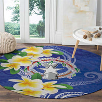 Northern Mariana Islands Chamorro Round Carpet Plumeria Curves Style Navy Version