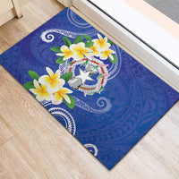 Northern Mariana Islands Chamorro Rubber Doormat Plumeria Curves Style Navy Version