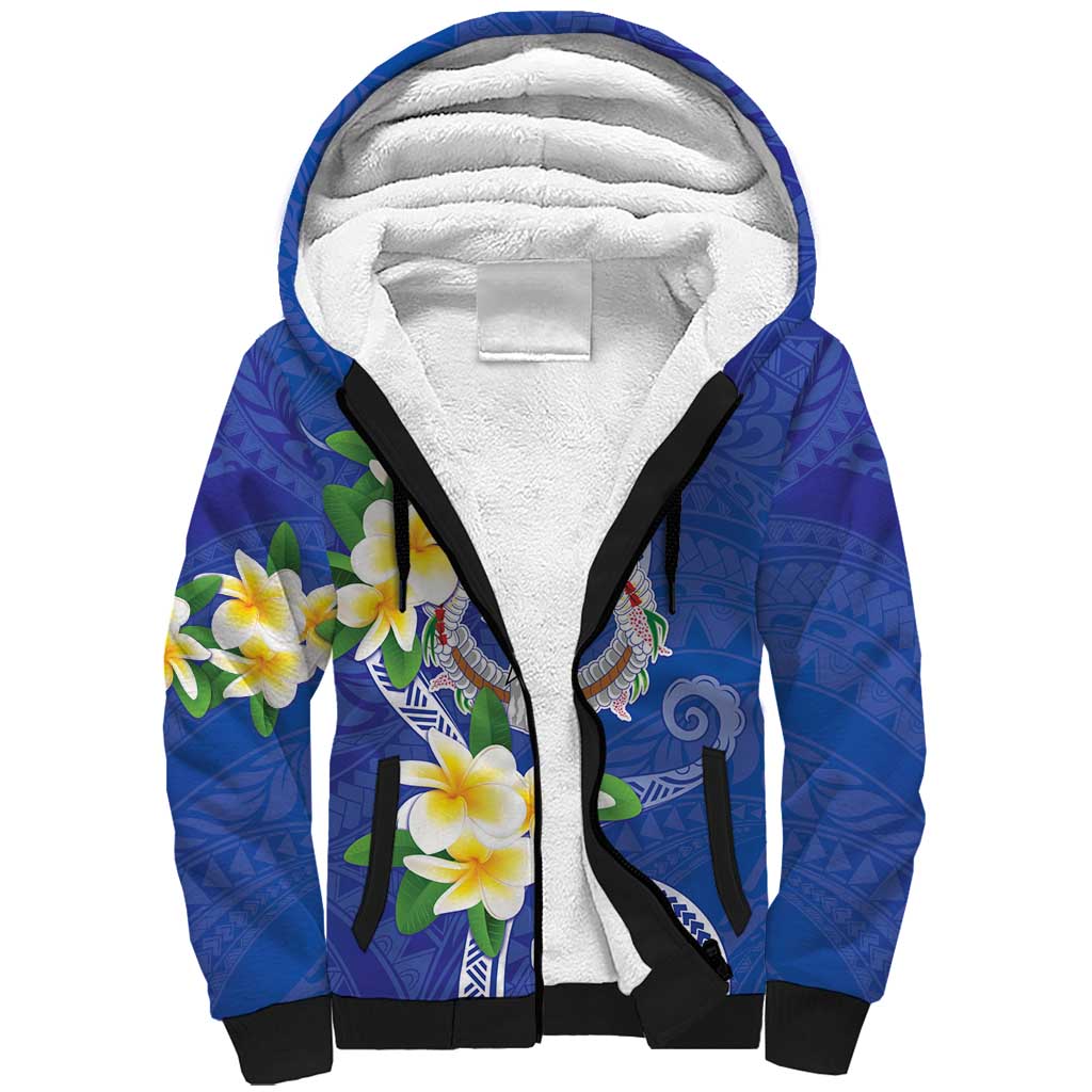 Northern Mariana Islands Chamorro Sherpa Hoodie Plumeria Curves Style Navy Version LT05 Unisex Navy - Polynesian Pride