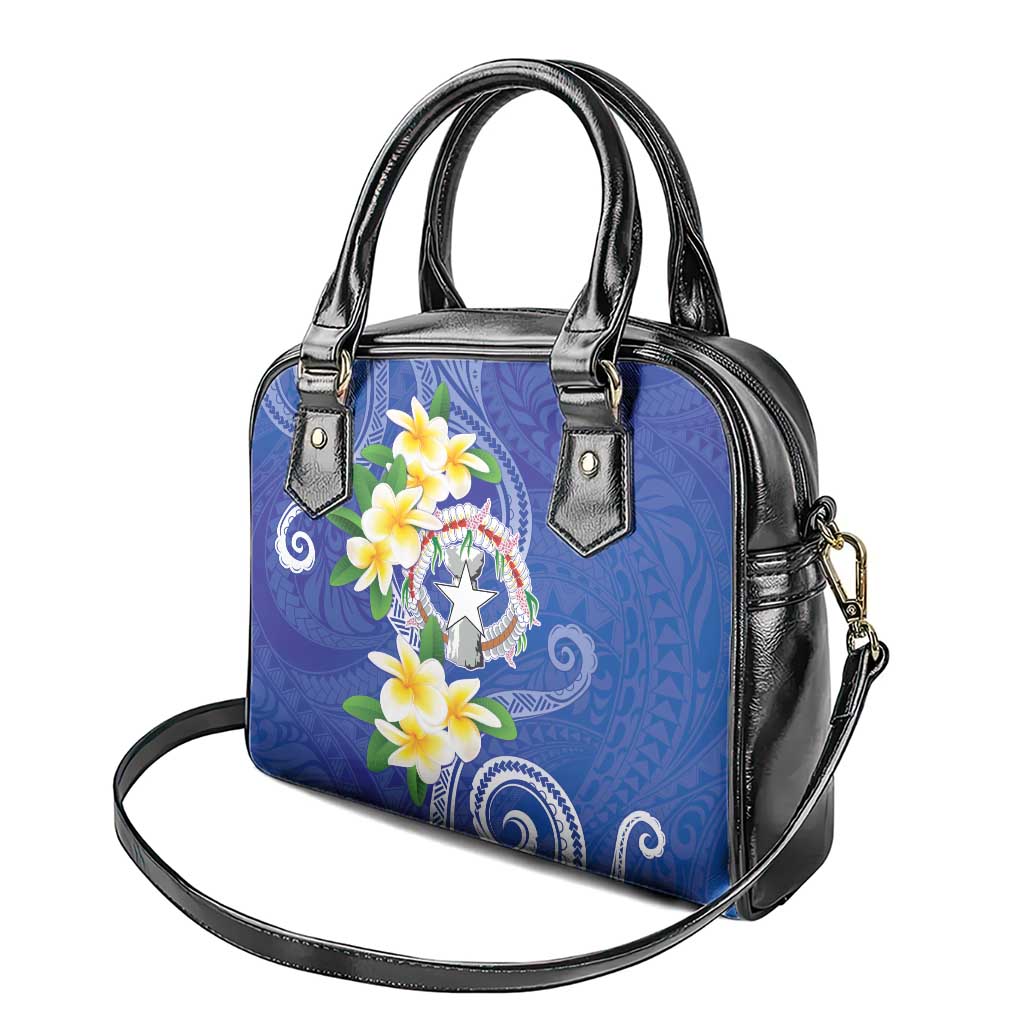 Northern Mariana Islands Chamorro Shoulder Handbag Plumeria Curves Style Navy Version