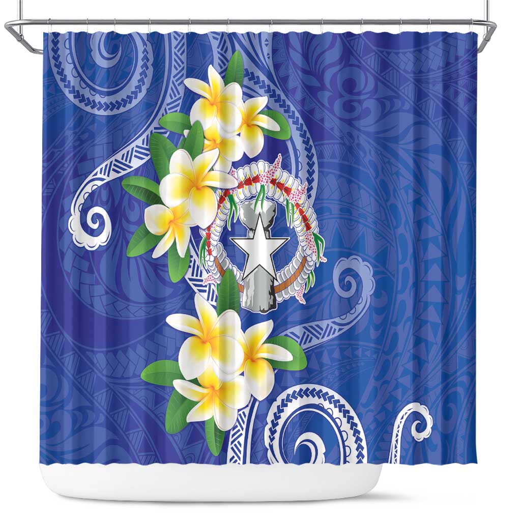 Northern Mariana Islands Chamorro Shower Curtain Plumeria Curves Style Navy Version