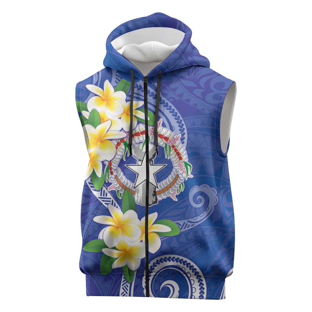 Northern Mariana Islands Chamorro Sleeveless Zip Hoodie Plumeria Curves Style Navy Version