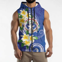 Northern Mariana Islands Chamorro Sleeveless Zip Hoodie Plumeria Curves Style Navy Version