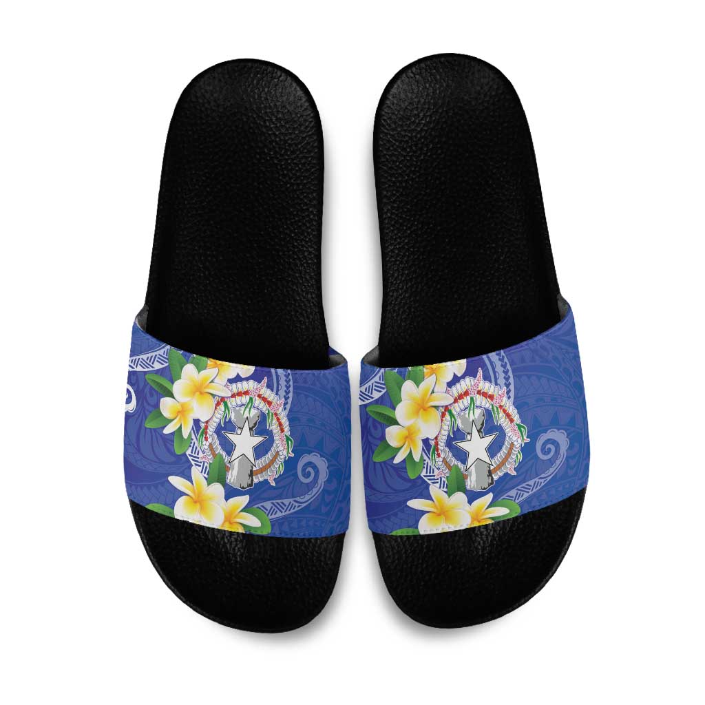 Northern Mariana Islands Chamorro Slide Sandals Plumeria Curves Style Navy Version