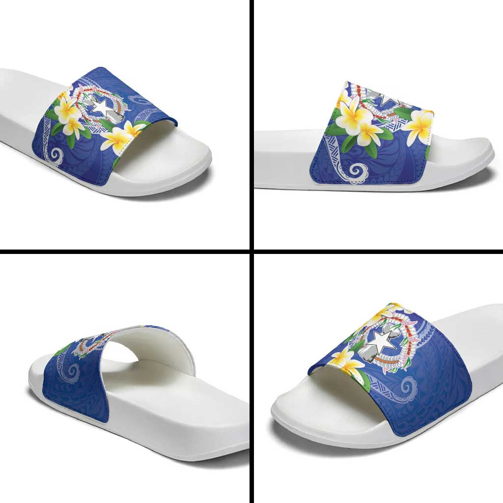 Northern Mariana Islands Chamorro Slide Sandals Plumeria Curves Style Navy Version