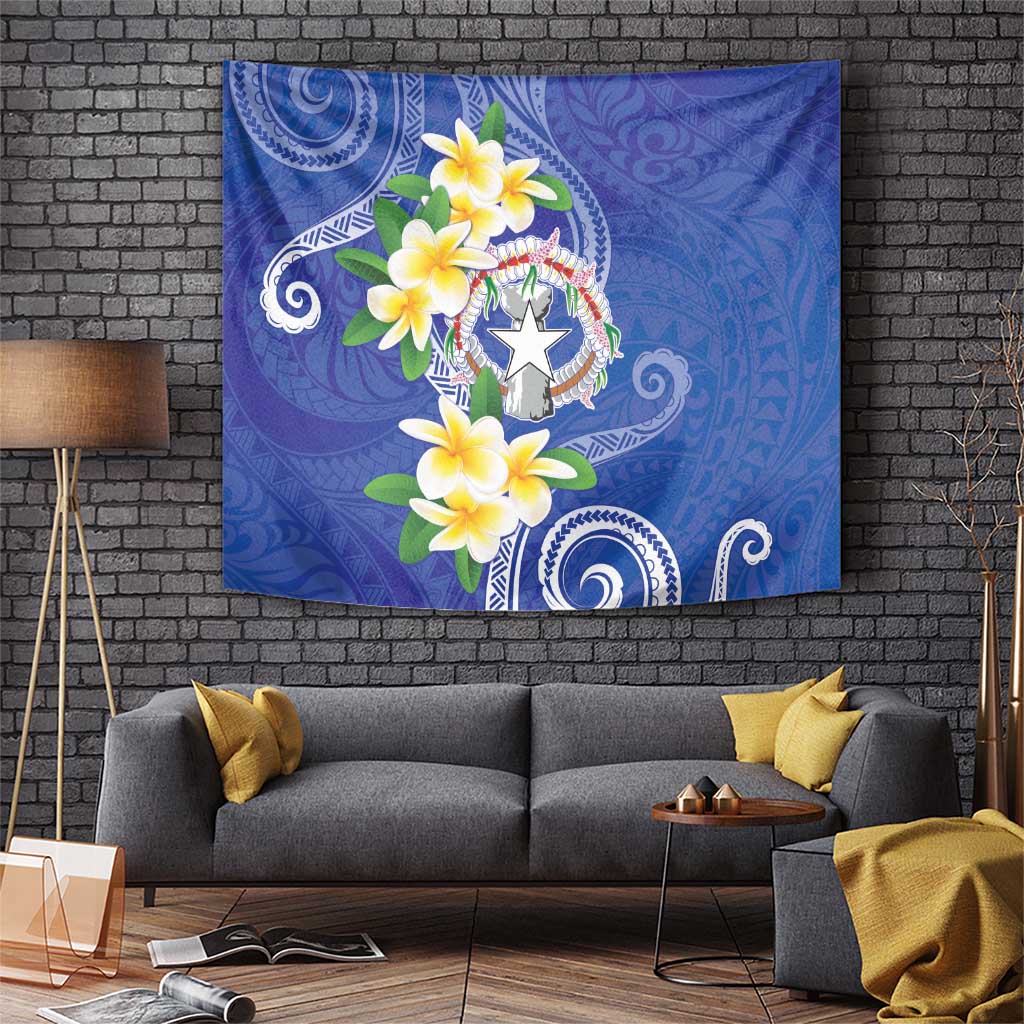 Northern Mariana Islands Chamorro Tapestry Plumeria Curves Style Navy Version LT05 Navy - Polynesian Pride