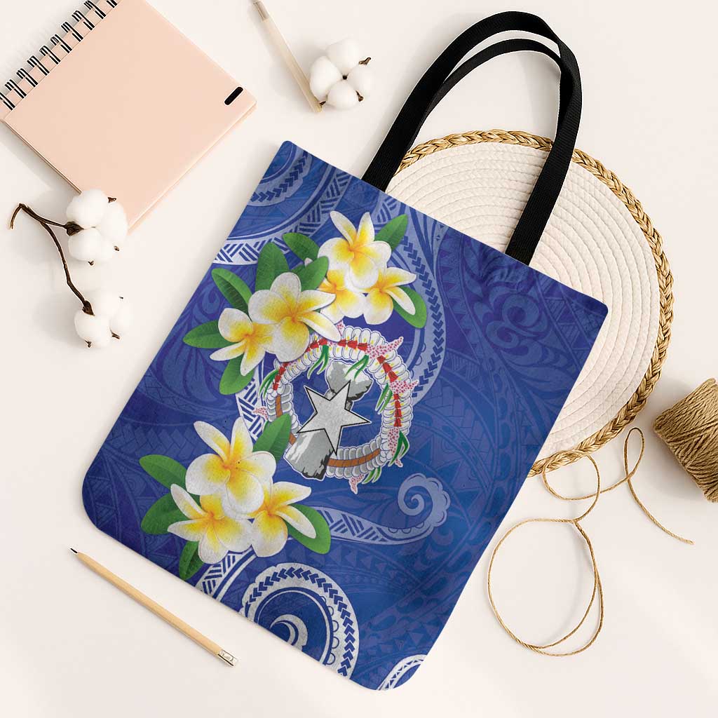 Northern Mariana Islands Chamorro Tote Bag Plumeria Curves Style Navy Version