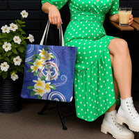 Northern Mariana Islands Chamorro Tote Bag Plumeria Curves Style Navy Version