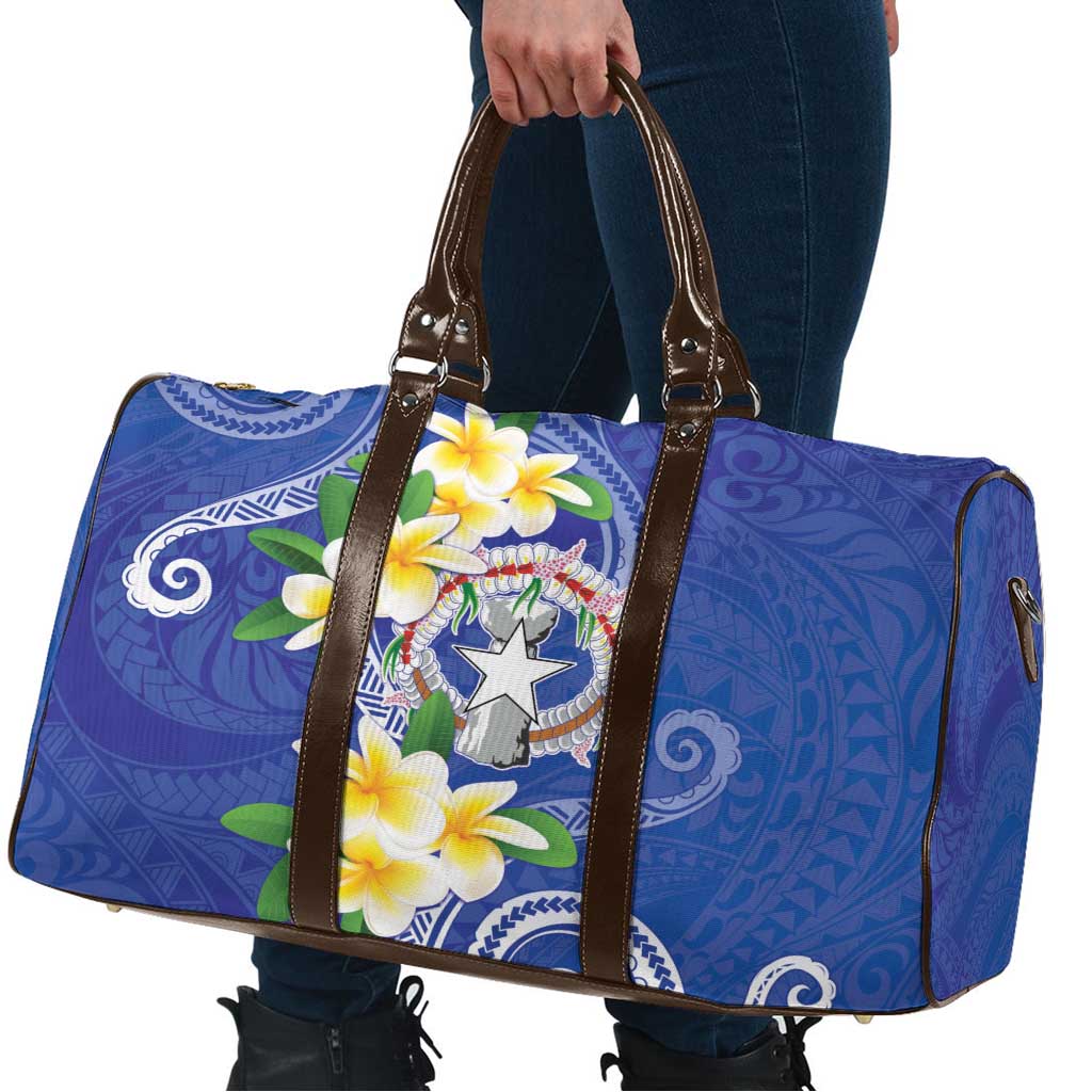 Northern Mariana Islands Chamorro Travel Bag Plumeria Curves Style Navy Version