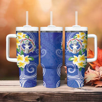 Northern Mariana Islands Chamorro Tumbler With Handle Plumeria Curves Style Navy Version