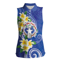 Northern Mariana Islands Chamorro Women Sleeveless Polo Shirt Plumeria Curves Style Navy Version