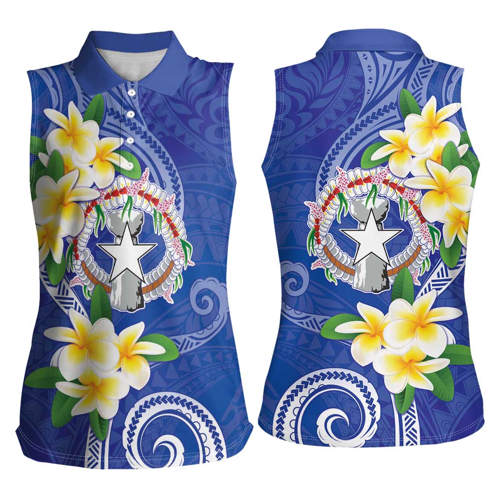 Northern Mariana Islands Chamorro Women Sleeveless Polo Shirt Plumeria Curves Style Navy Version