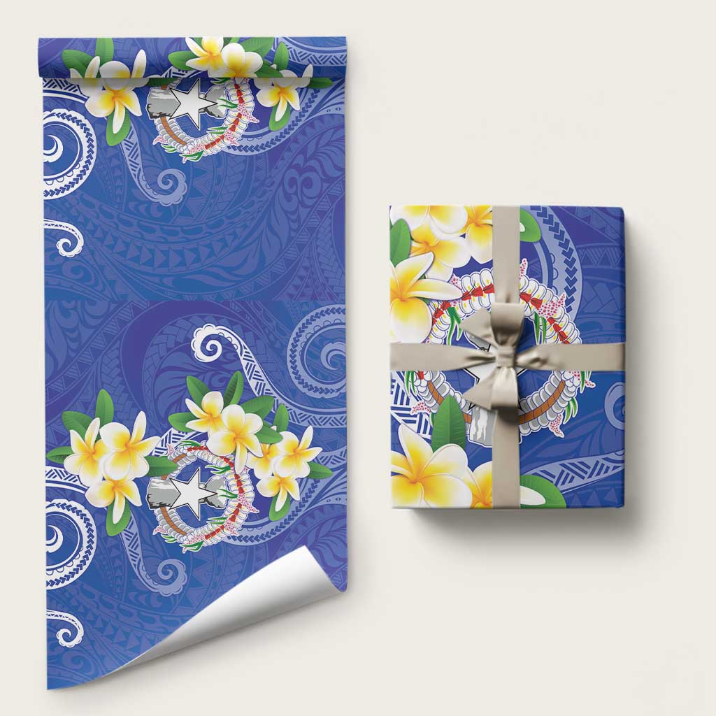 Northern Mariana Islands Chamorro Wrapping Paper Plumeria Curves Style Navy Version