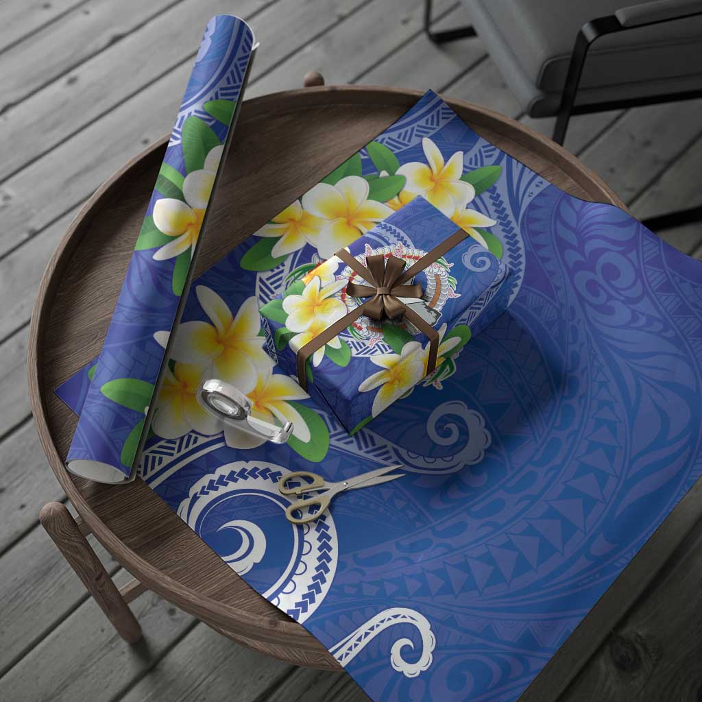 Northern Mariana Islands Chamorro Wrapping Paper Plumeria Curves Style Navy Version