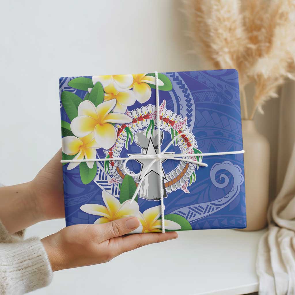 Northern Mariana Islands Chamorro Wrapping Paper Plumeria Curves Style Navy Version