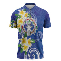Northern Mariana Islands Chamorro Zipper Polo Shirt Plumeria Curves Style Navy Version
