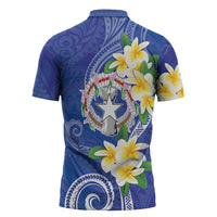 Northern Mariana Islands Chamorro Zipper Polo Shirt Plumeria Curves Style Navy Version