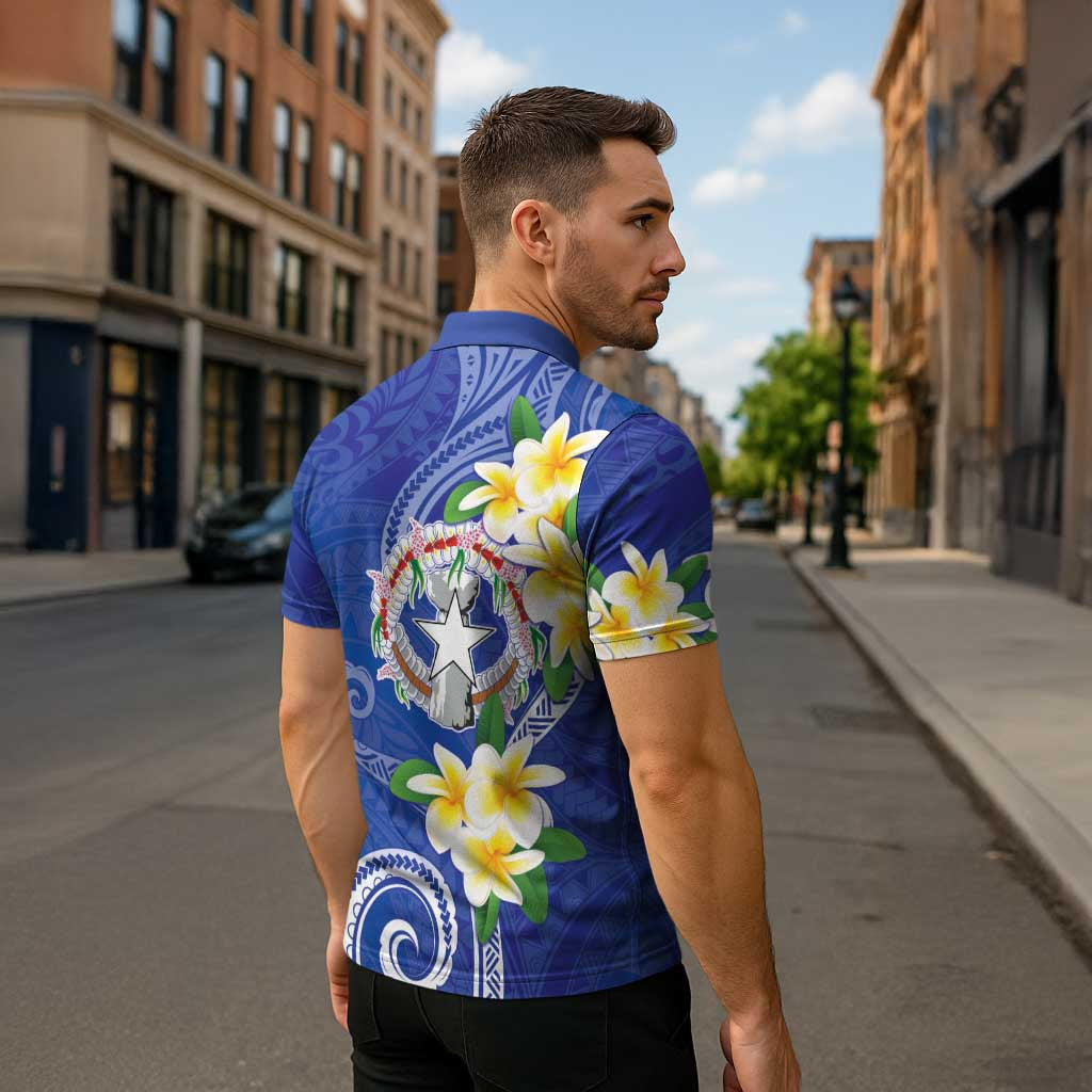 Northern Mariana Islands Chamorro Zipper Polo Shirt Plumeria Curves Style Navy Version