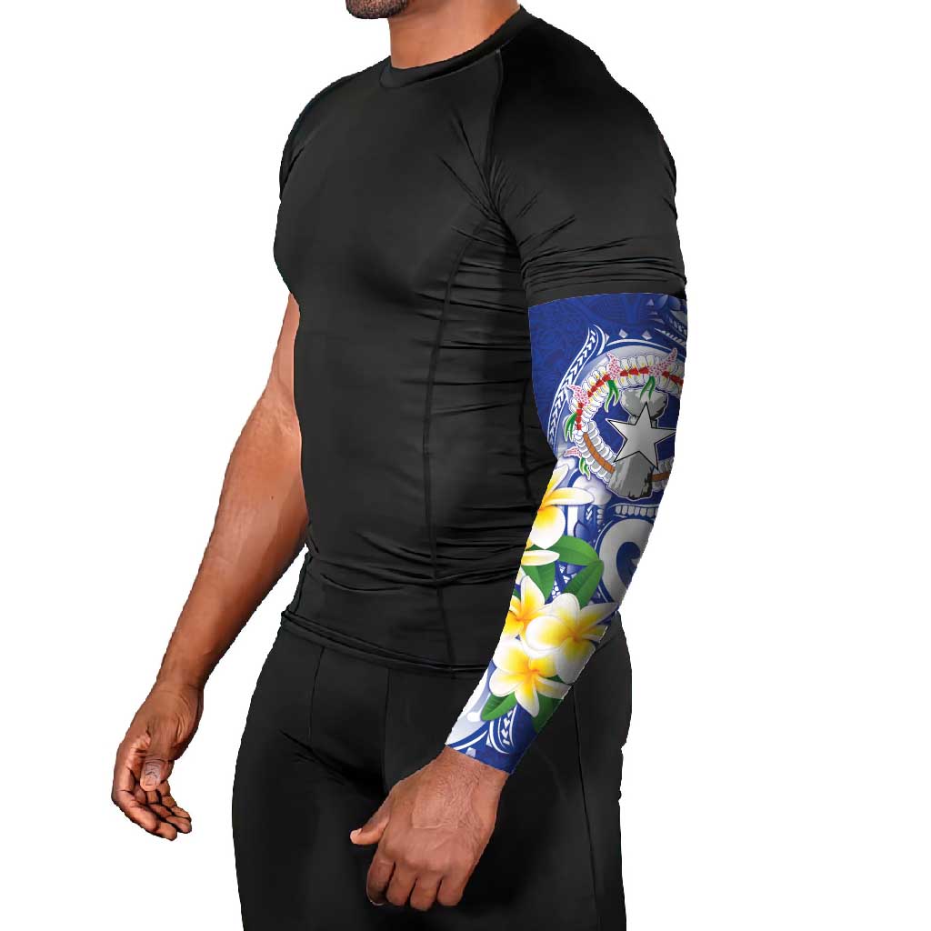 Northern Mariana Islands Arm Sleeves Polynesian Pattern With Frangipani